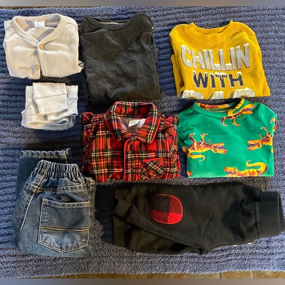 Box of 8: 12-18 Mos ~ Denim Jeans, Long Sleeve Onesie, 2 Pajamas, 2 Tops, Sweats